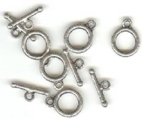 5 14mm Ridged Antique Silver Toggle Clasps